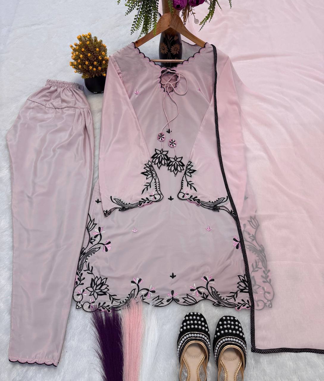 Bespoke Baby Pink Satin Ensemble